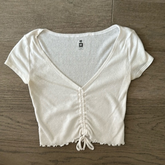 EUC Pacsun White Ribbed Ruched Top - Picture 3 of 5